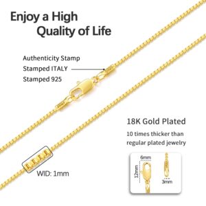 Jewlpire 18k Over Gold Chain Necklace for Women, 1mm Box Chain Necklaces Gold Chain for Women Shiny & Sturdy Women's Chain Necklaces, 18 Inches