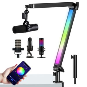 rgb mic boom arm for hyperx quadcast s, fifine microphone, shure sm7b, mv7, blue yeti mic, hyperx quadcast mic and most microphones, new wave microphone arm by youshares