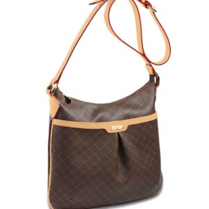 Rioni ST-20294 Livvy THE HOBO MESSENGER SIgnature Brown Canvas Leather Handbag Crossbody