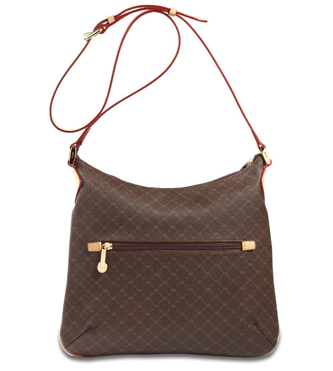 Rioni ST-20294 Livvy THE HOBO MESSENGER SIgnature Brown Canvas Leather Handbag Crossbody