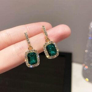 Yheakne Vintage Emerald Dangle Earrings Emerald Green Crystal Earrings Gold Emerald Earrings French Cubic Green Drop Earrings Jewelry for Women and Girls