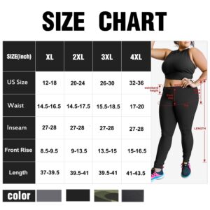 Hi Clasmix Plus Size Leggings for Women with Pockets 1X-4X-High Waisted Tummy Control Non See Through Super Soft Black Leggings Yoga Pants(2 Pack Black Pockets,XX-Large)