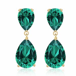 emerald earrings green large emerald green teardrop drop estate style earrings for women rhinestone crystal fashion prom wedding waterdrop dangle earrings