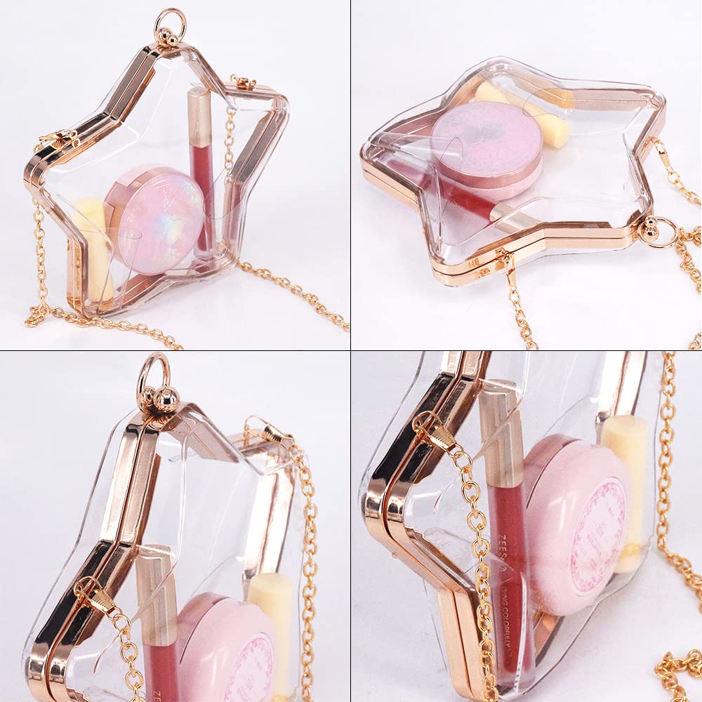 Rejolly Clear Star Shaped Purse for Women Acrylic Transparent Bracelet Evening Clutch Bag Novelty Handbag Crossbody Shoulder Bag with Chain Strap