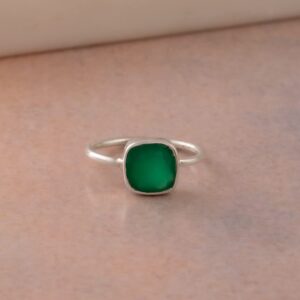 Silver Eternity 925 Sterling Silver Green Onyx Ring | Statement Ring Gemstone Jewelry (Green,7)