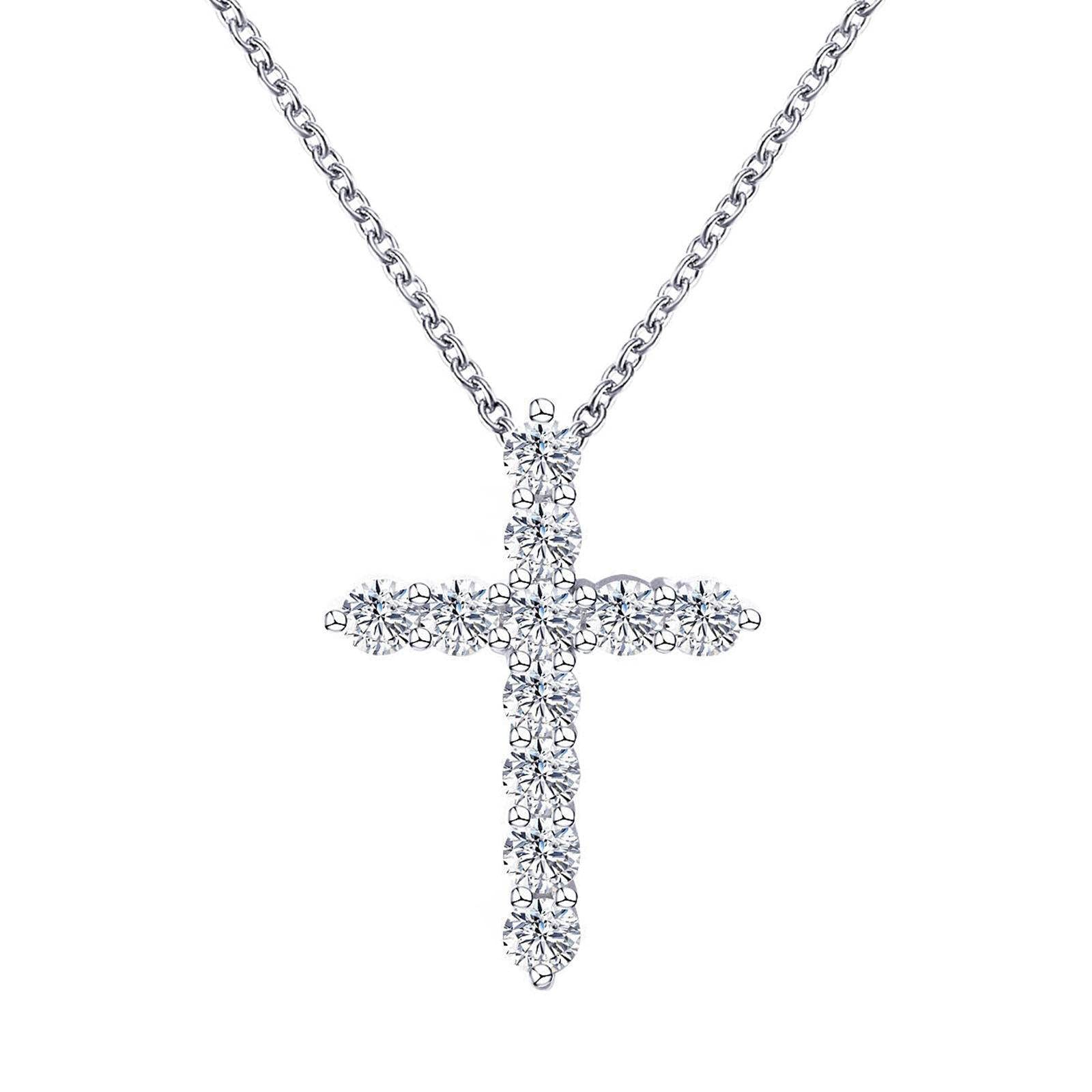 TIANYU GEMS 2.75ct Moissanite Cross Pendant Necklace for Women 925 Sterling Silver White Gold Plated with GRA Certificate 4mm DF VVS Color Moissanites Necklace 18'' Chain