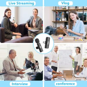 Wireless Lavalier Microphone USB C Plug-Play Wireless Microphones Noise Reduction Mini Microphone for Android Phone Lapel Mic for Recording Live Streaming YouTube TikTok Interview Vlog (2 Pack)