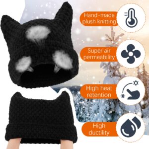 Hercicy 3 Pcs Women Knitted Cat Beanie Stripe Winter Warm Cap with Devil Horn Grunge Accessories Slouchy Hat Crochet Beanie with Ears (Classic Colors)