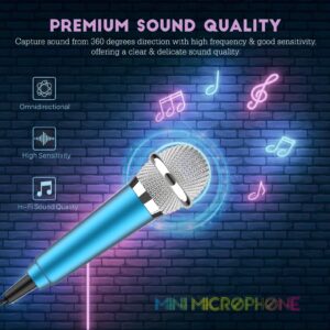 Wootrip Mini Microphone, Karaoke Tiny Microphone for Voice Recording Interview, Portable Small Singing Mic 3.5mm Plug with Stand Suitable for Android Phone,iPhone,iPad, Laptop (Blue)