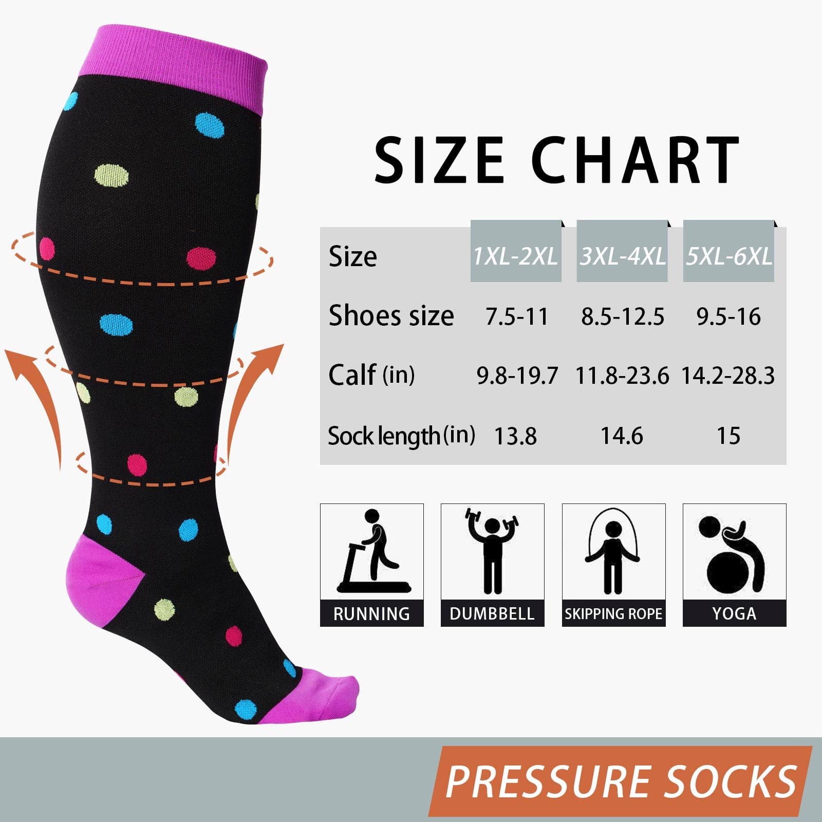 Abodhu Plus Size Compression Socks for Women& Men 15-20mmHg Wide Calf Knee High Socks