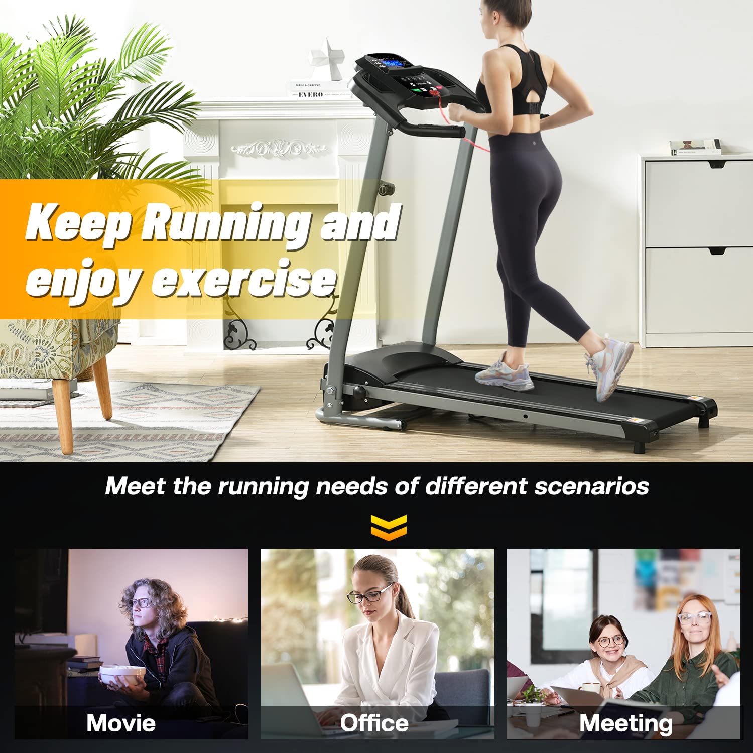 Treadmill with Incline, 2.5HP Foldable Treadmill for Home Office Small Space Portable Walking Treadmill 265 Lbs with 15 Preset PROG, LED Display, Speaker and Cup Holder