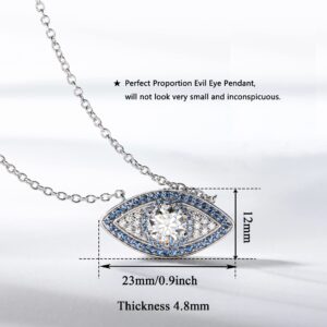 CannyCat Moissanite Evil Eye Pendant Necklace 1.2 CTTW D color VVS Moissanite and Sapphire Necklaces Lab Created Diamond Platinum Plated Sterling Silver Chain 16”+2” Lucky Gift for Women