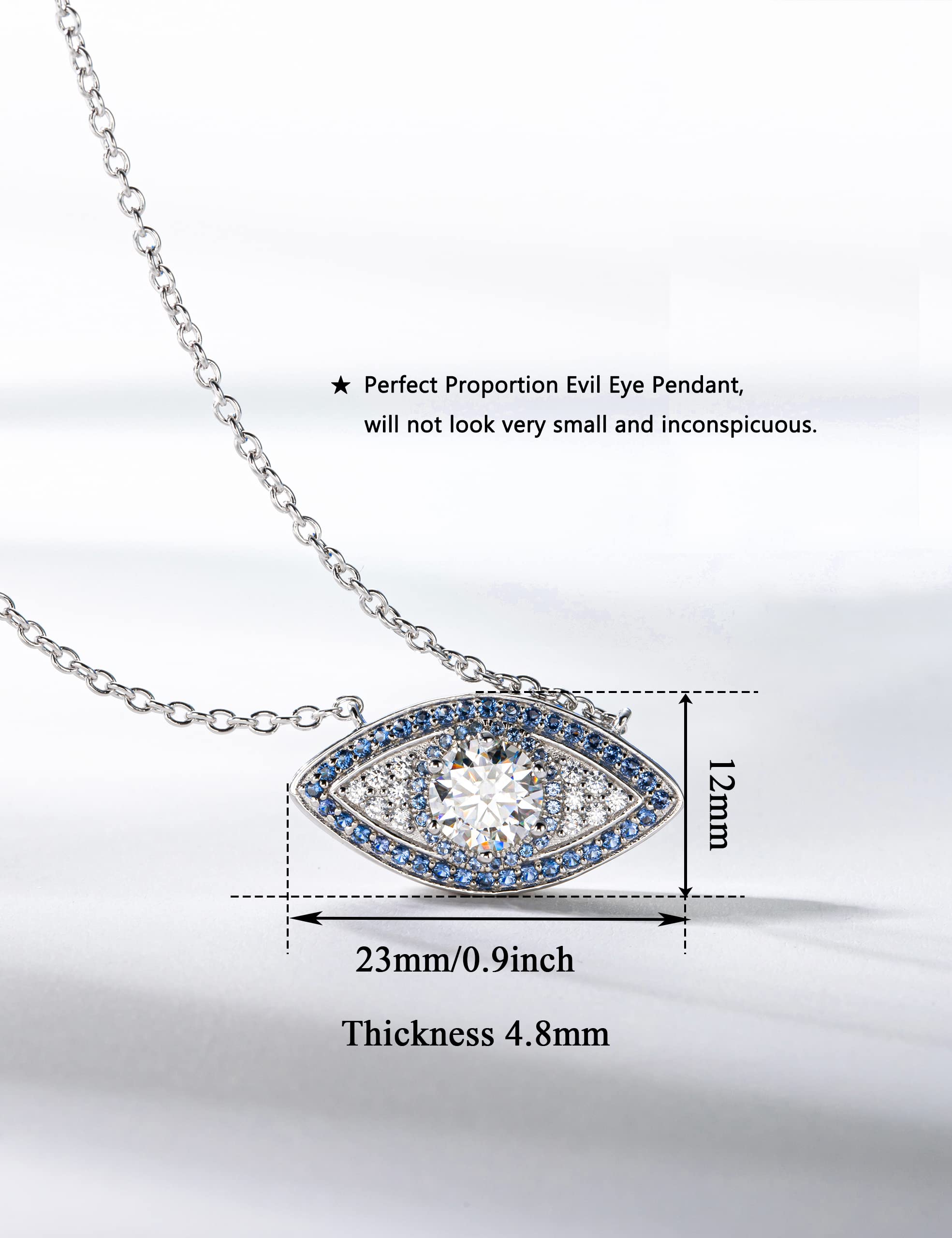 CannyCat Moissanite Evil Eye Pendant Necklace 1.2 CTTW D color VVS Moissanite and Sapphire Necklaces Lab Created Diamond Platinum Plated Sterling Silver Chain 16”+2” Lucky Gift for Women