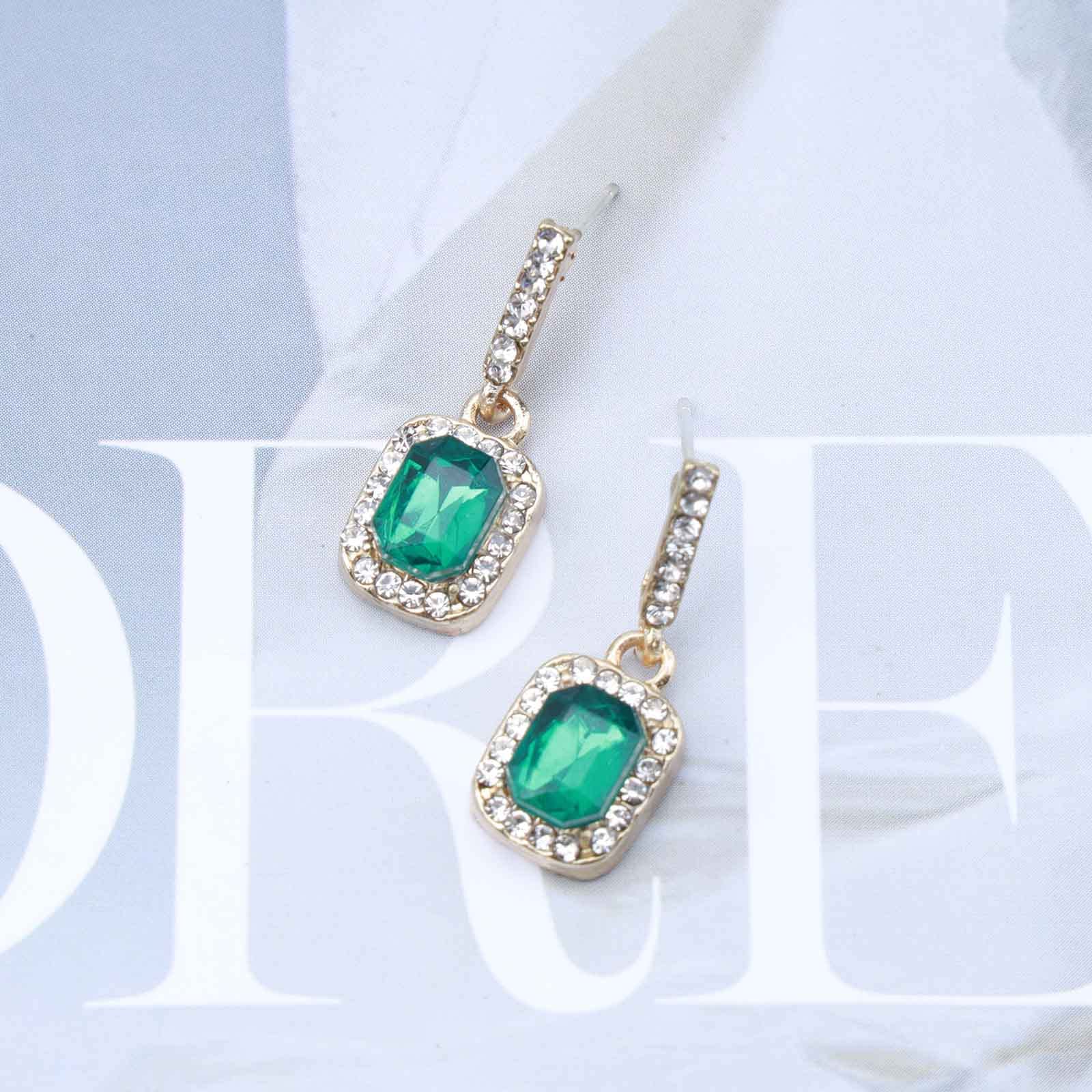 Yheakne Vintage Emerald Dangle Earrings Emerald Green Crystal Earrings Gold Emerald Earrings French Cubic Green Drop Earrings Jewelry for Women and Girls