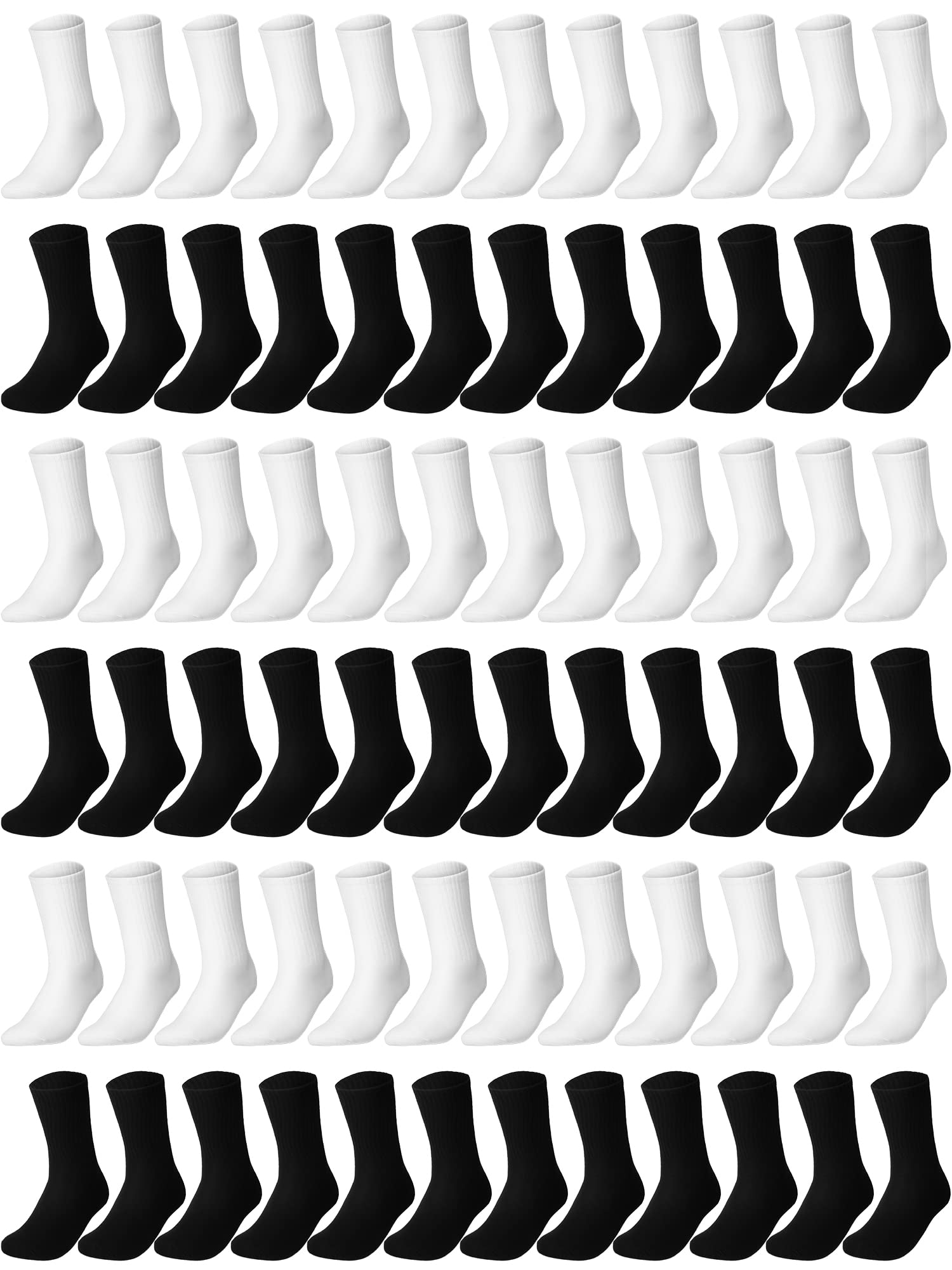 Haysandy 72 Pairs Bulk Cotton Crew Socks for Men Women Casual Socks Sport Casual Bundle Socks Athletic Socks Set for Homeless Adult (Black, White,Plain)