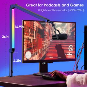 RGB Mic Boom Arm for HyperX Quadcast s, Fifine Microphone, Shure SM7B, MV7, Blue Yeti Mic, HyperX QuadCast Mic and Most Microphones, New Wave Microphone Arm by YOUSHARES