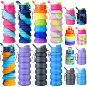 chengu 8 pcs collapsible water bottles silicone travel water bottle 16 oz reusable leakproof foldable water bottles with clip for camping hiking cycling travel gym yoga outdoor sports