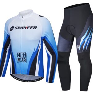 Men's Cycling Suit Shirt Bicycle Jersey Gel Padded Long Pants Biking Sets Clothing Outfits US L Blue Black