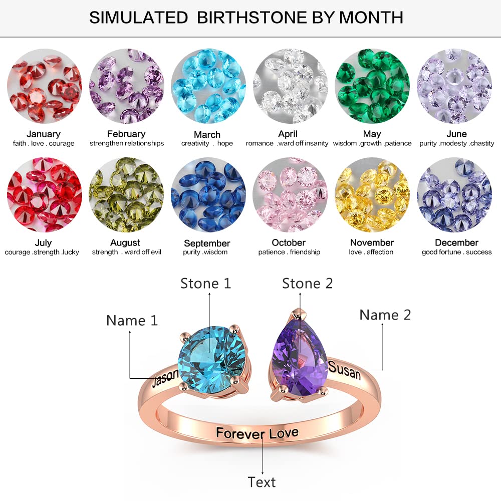 Giftider Toi et Moi Rings Engagement Wedding Promise Rings for Her Personalized Promise Rings with 2 Birthstones You and Me