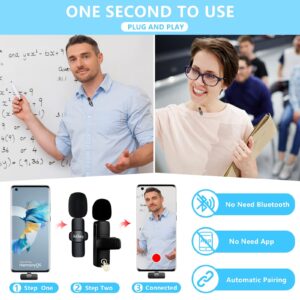 Wireless Lavalier Microphone USB C Plug-Play Wireless Microphones Noise Reduction Mini Microphone for Android Phone Lapel Mic for Recording Live Streaming YouTube TikTok Interview Vlog (2 Pack)