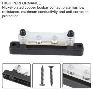 X AUTOHAUX 4 Way 1/4"-4 Studs Ground Bus Bar Ground Ground Power Distribution Terminal Block Battery Bus Bar 150A Bus Bar Block with Cover for Auto Marine Car