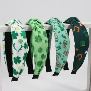 Ardorchid St. Patricks Day Headbands for Women Girls Green Shamrock Leaf Hairbands Non Slip Knotted Hair Accessories Elastic Hair Hoop