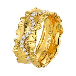 myears women ring gold hammered chunky band irregular diamond cubic zirconia 14k gold filled simple statement finger everyday jewelry size 8