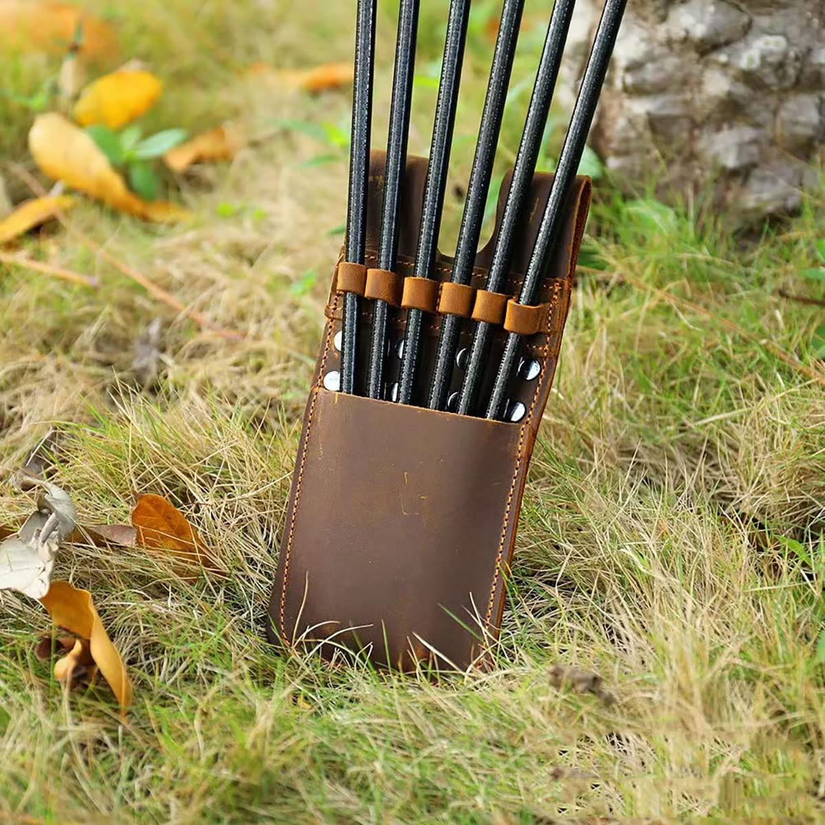 PMZ Archery Traditional Arrow Quiver Brown Crazy Horse Leather for Recurve Bow Hunting Bow