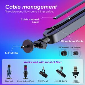 RGB Mic Boom Arm for HyperX Quadcast s, Fifine Microphone, Shure SM7B, MV7, Blue Yeti Mic, HyperX QuadCast Mic and Most Microphones, New Wave Microphone Arm by YOUSHARES