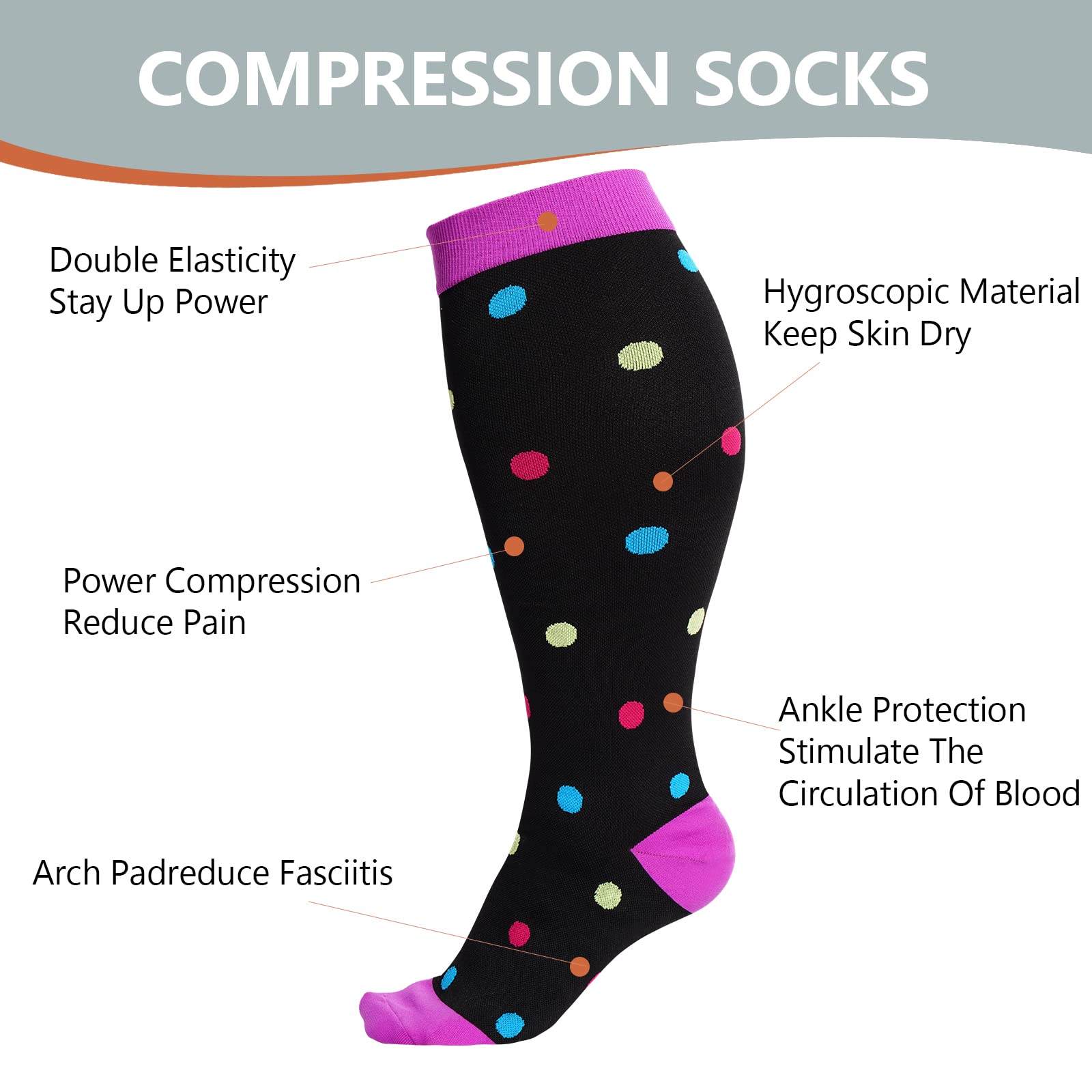 Abodhu Plus Size Compression Socks for Women& Men 15-20mmHg Wide Calf Knee High Socks