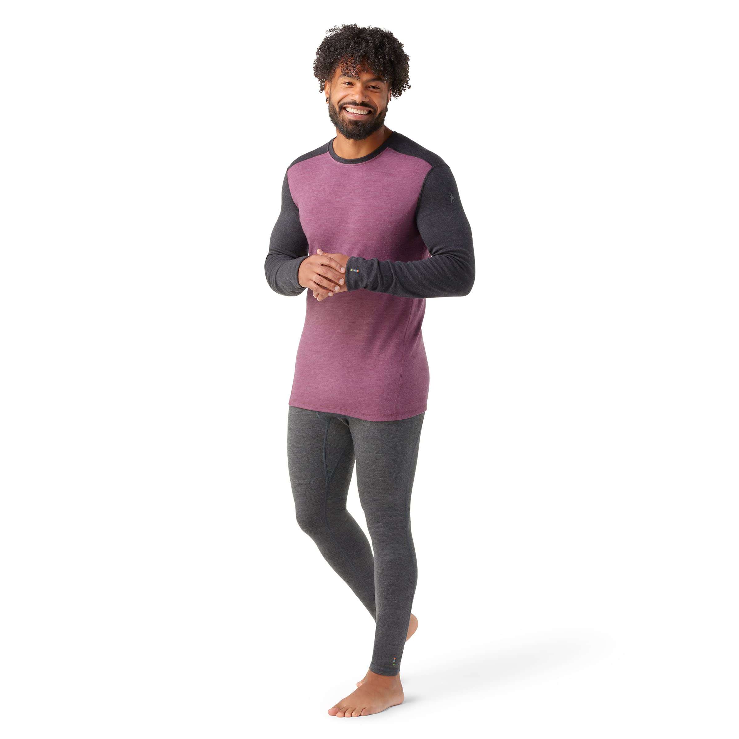 Smartwool Men's Classic Thermal Merino Wool Base Layer — Long Sleeve Crew (Slim Fit) Argyle Purple Heather, Large