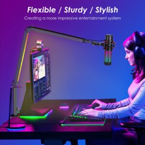 RGB Mic Boom Arm for HyperX Quadcast s, Fifine Microphone, Shure SM7B, MV7, Blue Yeti Mic, HyperX QuadCast Mic and Most Microphones, New Wave Microphone Arm by YOUSHARES