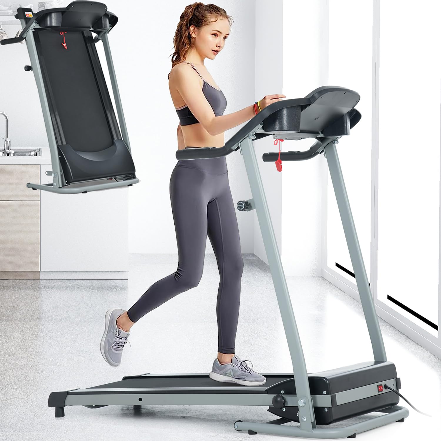 Treadmill with Incline, 2.5HP Foldable Treadmill for Home Office Small Space Portable Walking Treadmill 265 Lbs with 15 Preset PROG, LED Display, Speaker and Cup Holder