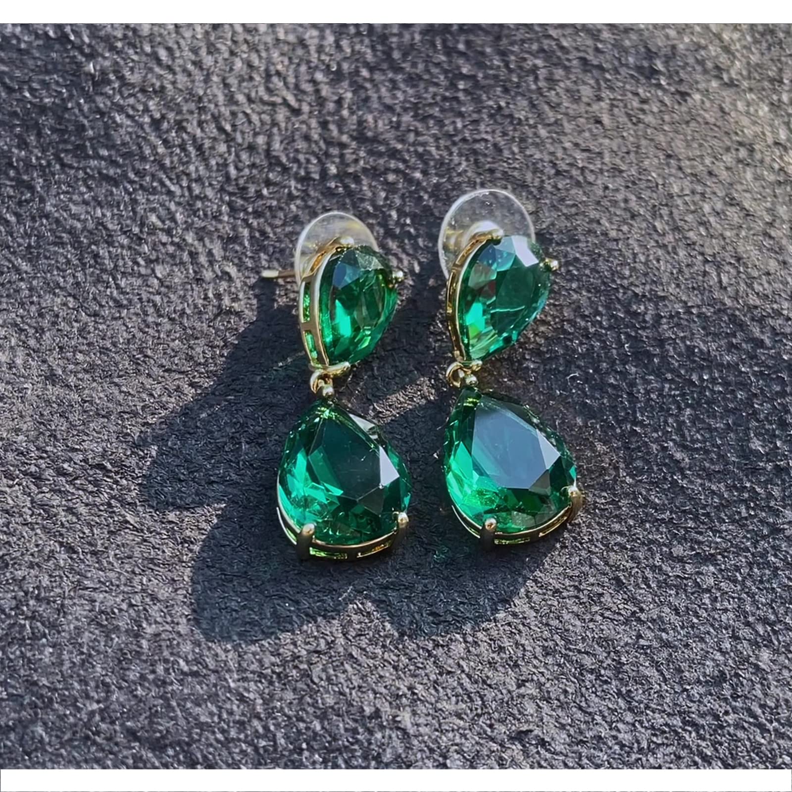 Emerald Earrings Green Large Emerald green Teardrop Drop Estate Style Earrings for Women Rhinestone Crystal Fashion Prom Wedding Waterdrop Dangle Earrings