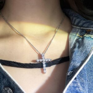 TIANYU GEMS 2.75ct Moissanite Cross Pendant Necklace for Women 925 Sterling Silver White Gold Plated with GRA Certificate 4mm DF VVS Color Moissanites Necklace 18'' Chain