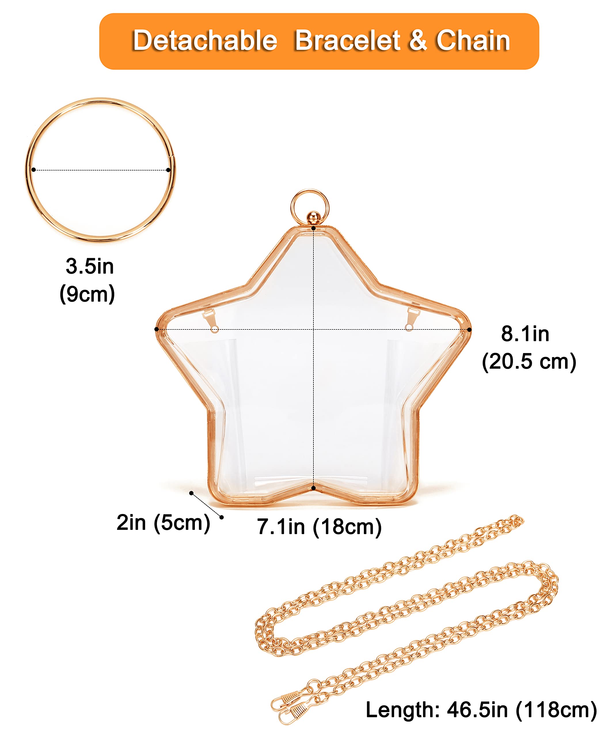 Rejolly Clear Star Shaped Purse for Women Acrylic Transparent Bracelet Evening Clutch Bag Novelty Handbag Crossbody Shoulder Bag with Chain Strap