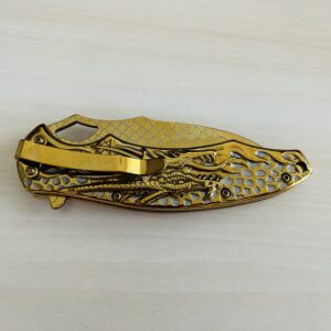 BladeDealUSA Dragon Design Assisted Open Folding Pocket Knife, Dragon Skin Blade, Gold Color, Hunting, Camping Accessories