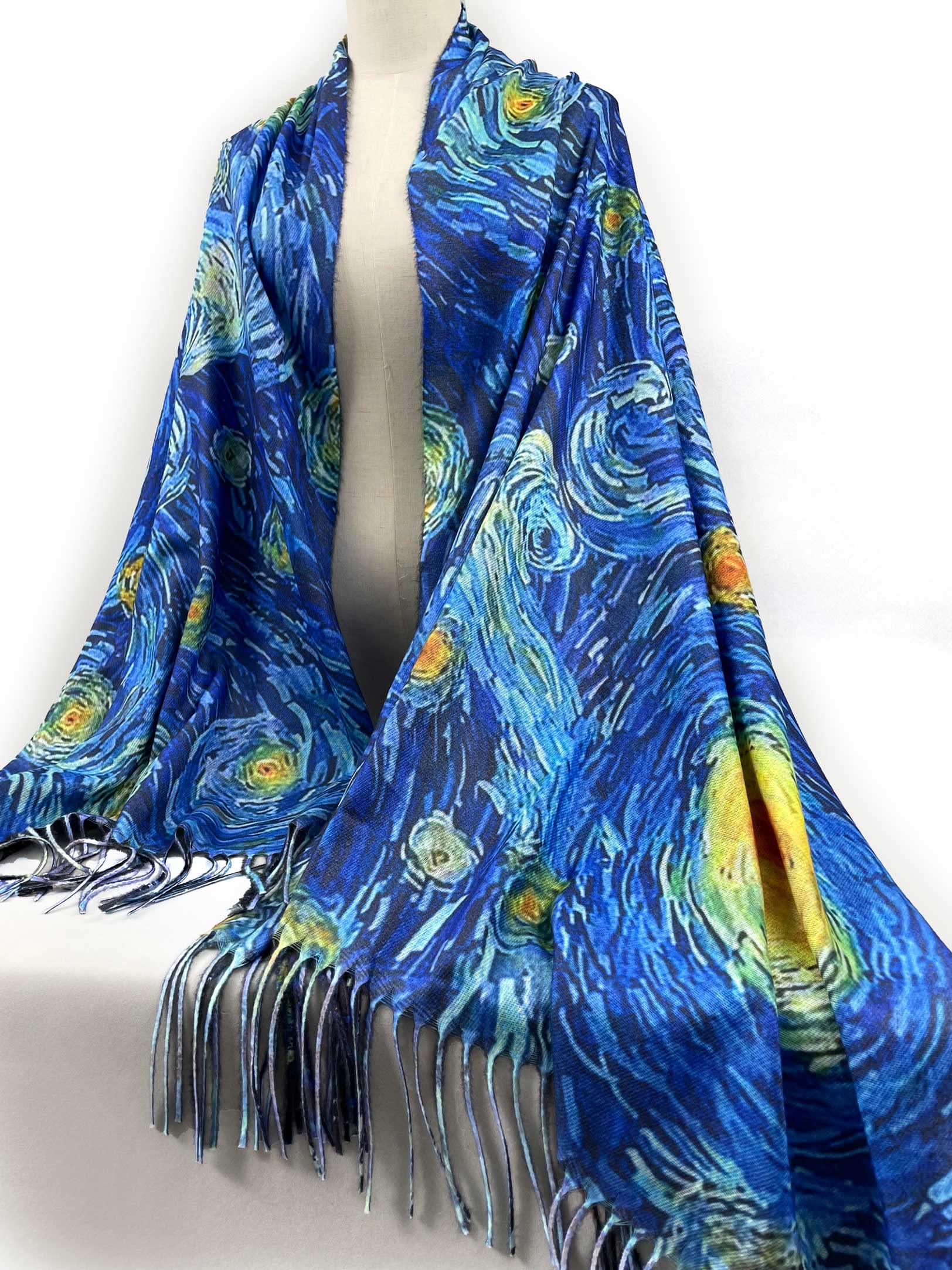 VENVSBEE Reversible Cashmere Feel Scarf Soft Large Shawl Wrap Blanket Double Sided Art Print Warm Pashmina Stoles Klimt Van Gogh Gifts-02