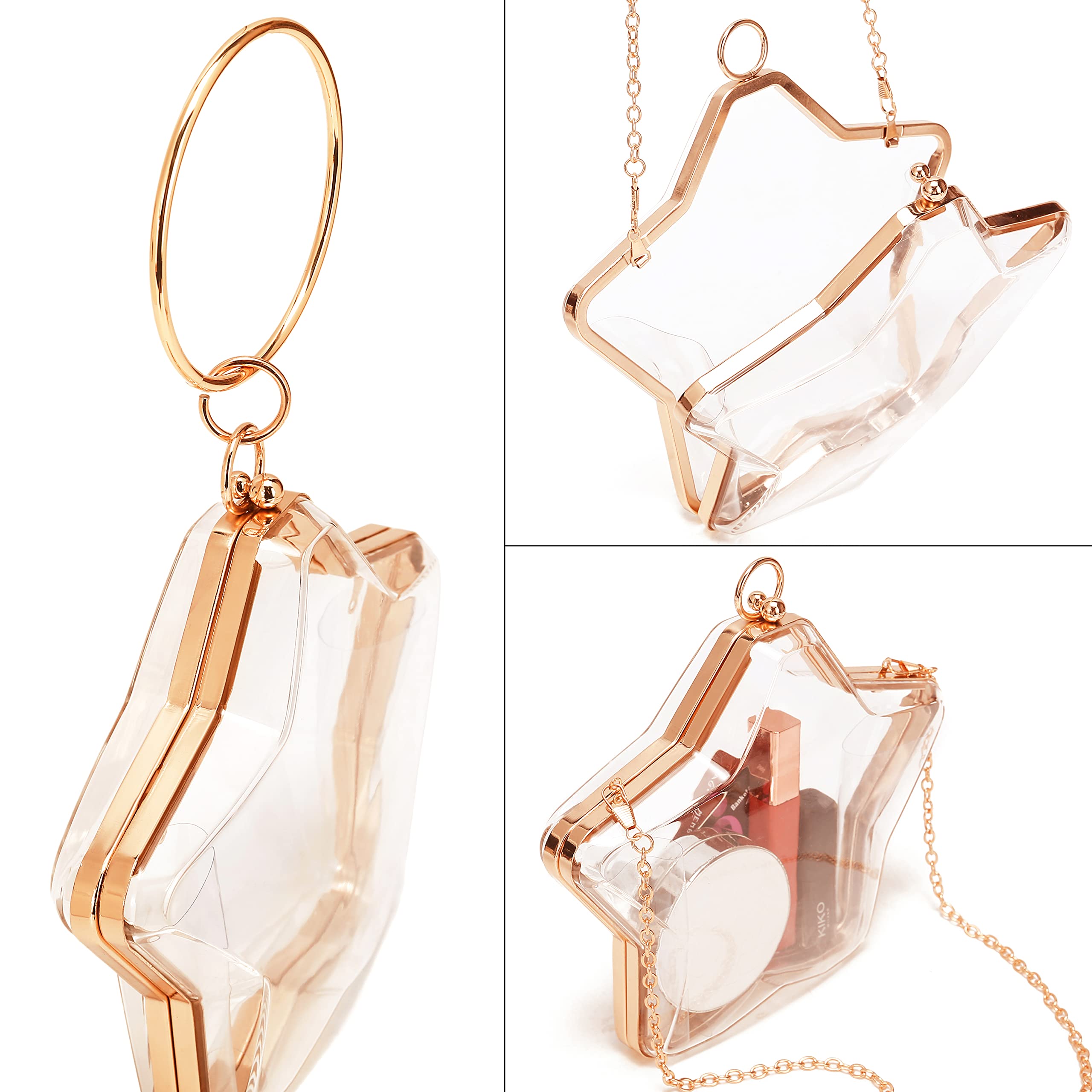 Rejolly Clear Star Shaped Purse for Women Acrylic Transparent Bracelet Evening Clutch Bag Novelty Handbag Crossbody Shoulder Bag with Chain Strap