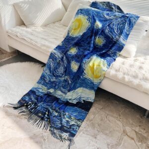 VENVSBEE Reversible Cashmere Feel Scarf Soft Large Shawl Wrap Blanket Double Sided Art Print Warm Pashmina Stoles Klimt Van Gogh Gifts-02