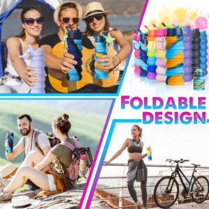 CHENGU 8 Pcs Collapsible Water Bottles Silicone Travel Water Bottle 16 oz Reusable Leakproof Foldable Water Bottles with Clip for Camping Hiking Cycling Travel Gym Yoga Outdoor Sports