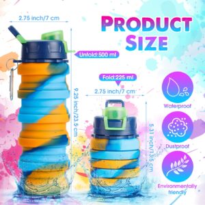 CHENGU 8 Pcs Collapsible Water Bottles Silicone Travel Water Bottle 16 oz Reusable Leakproof Foldable Water Bottles with Clip for Camping Hiking Cycling Travel Gym Yoga Outdoor Sports