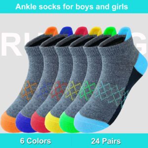 Tsmollyu Boy Socks 24 Pairs Half Cushioned Low Cut Socks Ankle Athletic Sports Socks With Cushioned Sole For Little Big Kids Age 3-14(10-14 Years)