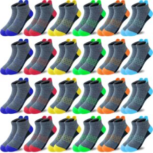 Tsmollyu Boy Socks 24 Pairs Half Cushioned Low Cut Socks Ankle Athletic Sports Socks With Cushioned Sole For Little Big Kids Age 3-14(10-14 Years)