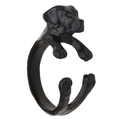 Puppy Pet Lovers Print Ring Love Heart Animal Ring Pet Animal Jewelry Love Dog Ring Loving Friend and Families Gifts Highs and Lows Friendship Ring (Black, One Size)