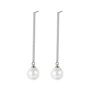 14k gold freshwater cultured pearl dangle earrings for women,long chain gold and moissanite drop earrings,fashion jewelry gift for her (white gold, 14k gold)