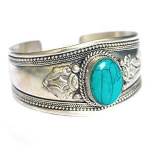 Boho One Stone Blue Stabilized-Turquoise Adjustable Cuff Bracelet | Jewelry for Men & Women