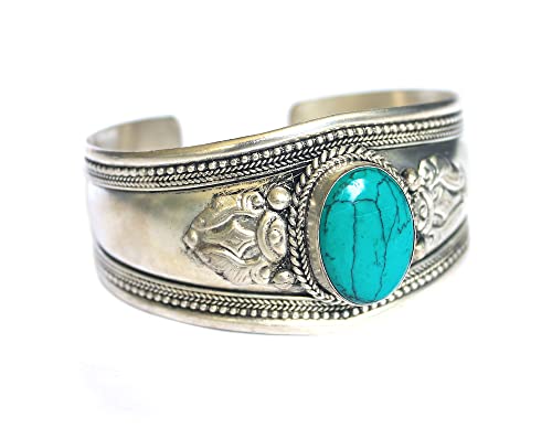 Boho One Stone Blue Stabilized-Turquoise Adjustable Cuff Bracelet | Jewelry for Men & Women