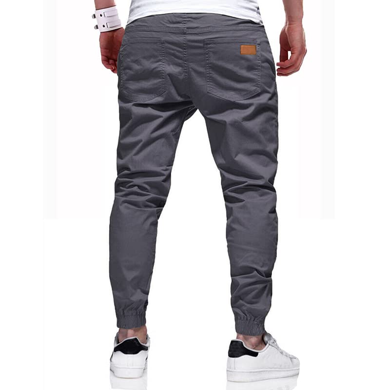 WZIKAI Mens Casual Joggers Pants Cotton Drawstring Chino Cargo Pants for Men Workout Sweatpants Casual Long Trousers Gray M