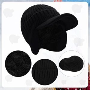 KINBOM Winter Beanie Hat, Men's Winter Visor Hat Winter Hat Knitted Earflaps Beanie Ski Beanie Hat Outdoor Fleece Hat for Men